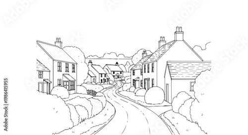 Perspective sketch of suburban residential street