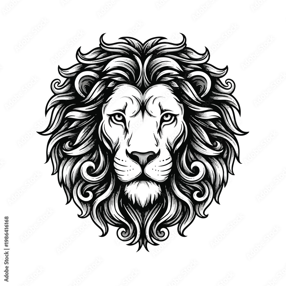 Obraz premium Majestic Lion Head Illustration With Ornate Mane.