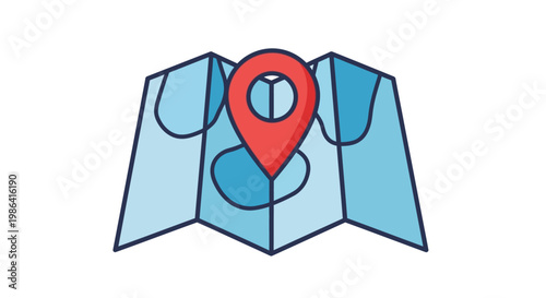 Red Pin on Folded Map Location.