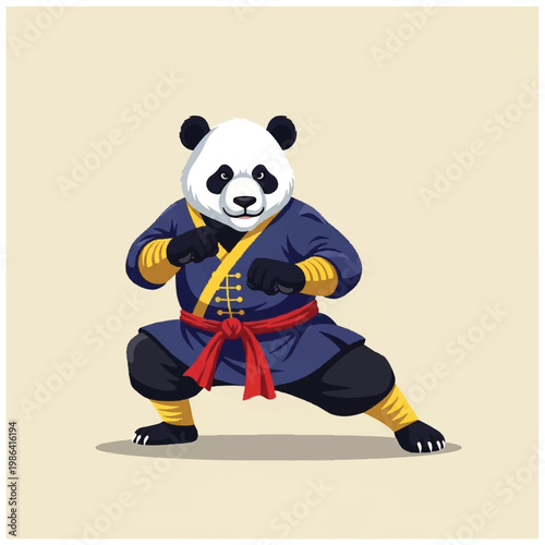 Martial Arts Panda Warrior in Fighting Stance.