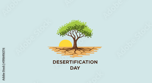 Tree growing in dry cracked earth.