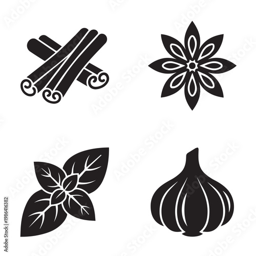 Aromatic Spices and Culinary Herbs Botanical Icon Set