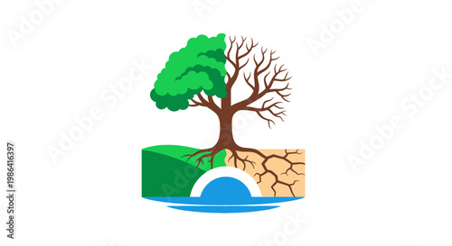 Tree with green and dry roots.