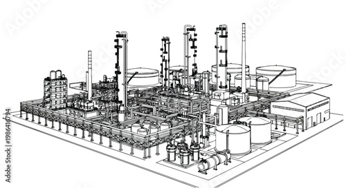 Sketch of industrial power plant facility