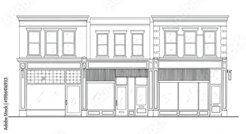 Classical storefront buildings row facade sketch