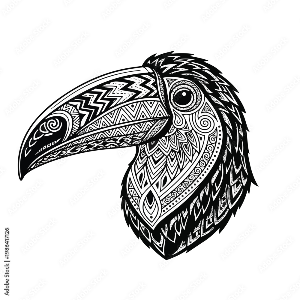 Fototapeta premium Ornate Toucan Head Tribal Tattoo Style Illustration.