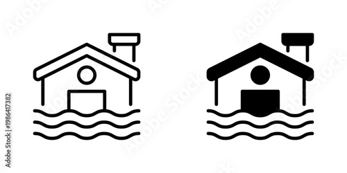 Flood Vector Line Icon for Disaster and Environment