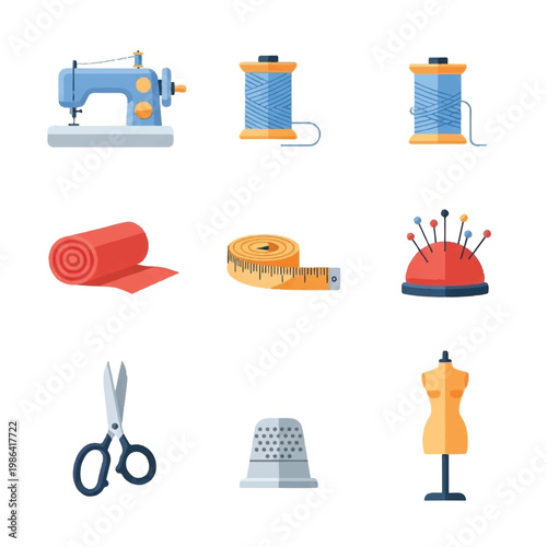 Sewing supplies and tools collection flat design.
