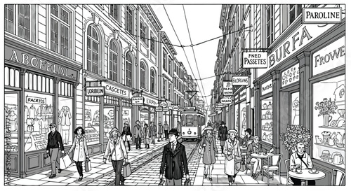 Narrow city street perspective sketch alley