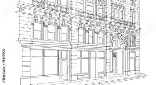 Sketch of urban storefront building facade