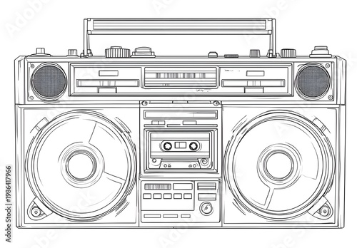 Radio boombox with large speaker coloring page.