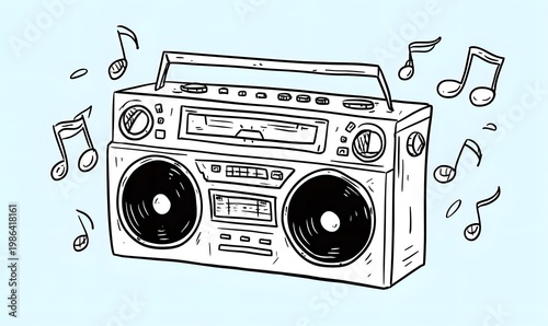Radio old-fashioned boombox with music coloring page.