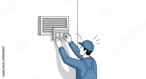 HVAC Technician Adjusting Ventilation System Control Panel Illustration