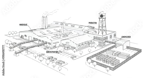 Aerial technical plan of industrial plant