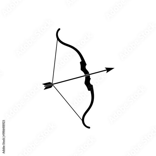Black silhouette of a bow and arrow, a classic weapon for archery, hunting, and sport, symbolizing precision and focus