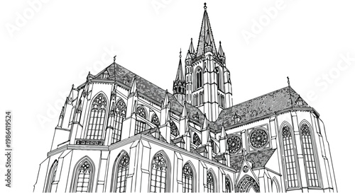 Detailed sketch of historic church building