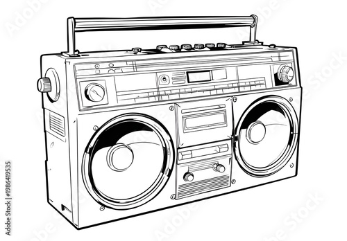 Radio old-fashioned boombox with music coloring page.