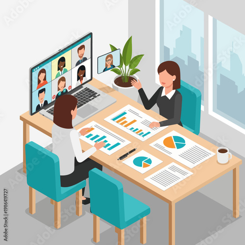Business Meeting via Video Conference - Data Analysis and Collaboration.