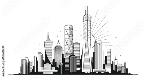 Skyscraper city skyline line art silhouette