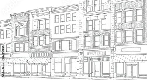 Facade sketch of classic urban store buildings