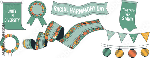 Racial harmony day celebration and diversity symbols.