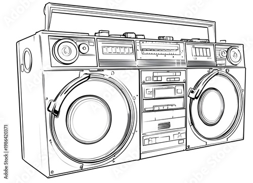 Radio boombox with large speaker coloring page.