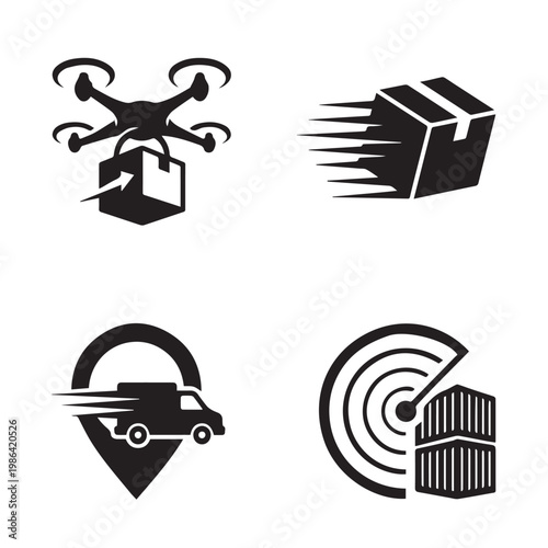 Drone Delivery and Smart Logistics Technology Logo Set