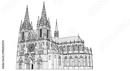 Detailed sketch of ornate gothic church