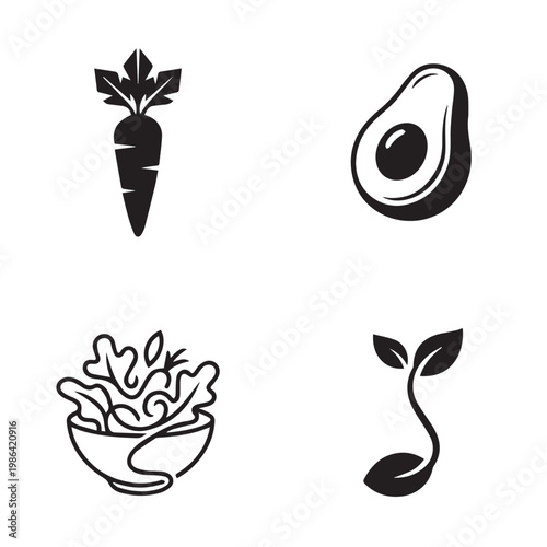 Vegan and Raw Food Restaurant Menu Logo Set