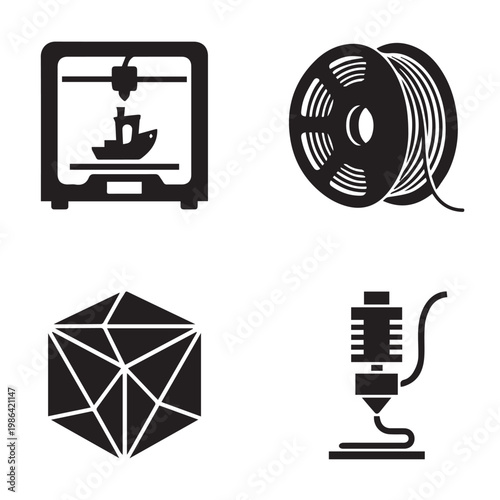 3D Printing and Rapid Prototyping Technology Icon Set