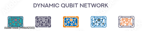 Dynamic Qubit Network Element For Design Graphic - Multi Styles. Vector Illustration Of Two Colored And Black. Multiple Icons Designs Can Be Used For Mobile, Ui, Web 