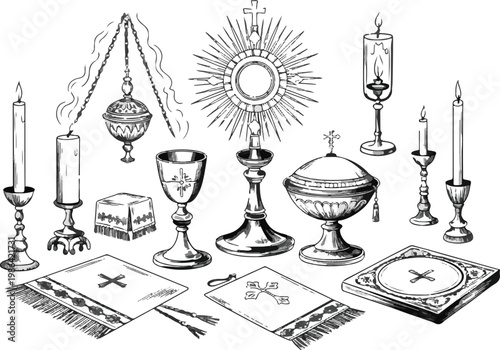 Religious altar items for christian mass or communion.