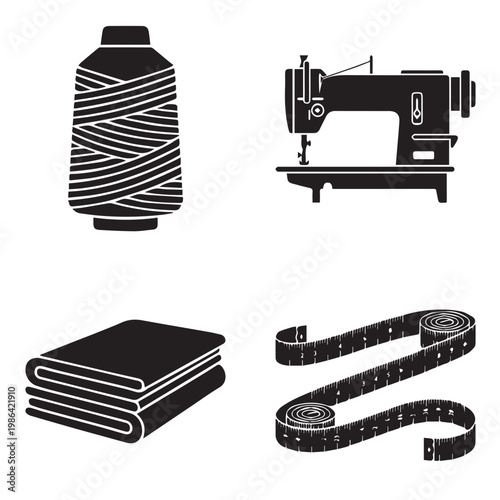 Textile and Garment Manufacturing Industry Icon Set