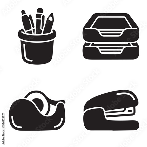 Cute Desktop Organization and Office Supplies Icon Set