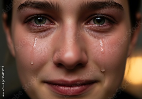 Close Up Tearful Young Woman Face