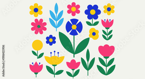 Colorful illustration of various flowers.