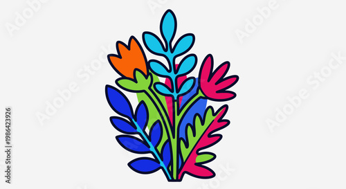 Vibrant colorful leaves and flowers illustration.