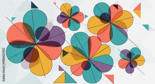 Vibrant abstract geometric flower shapes.