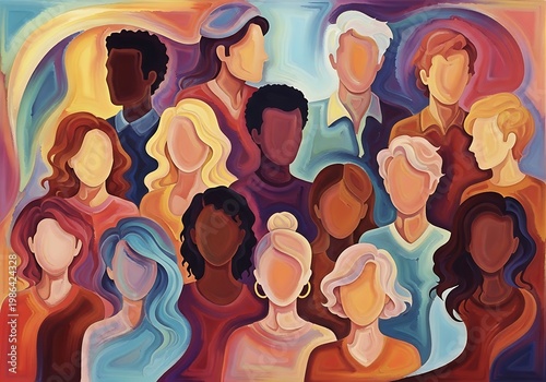 Colorful Abstract Diverse Group Portrait in Modern Gallery