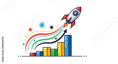 Rocket Ship Launching into Sky.