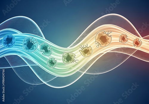 Colorful Bacteria Strains Flowing Through Wavy Ribbon