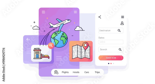 Travel App Interface With Globe Icon.