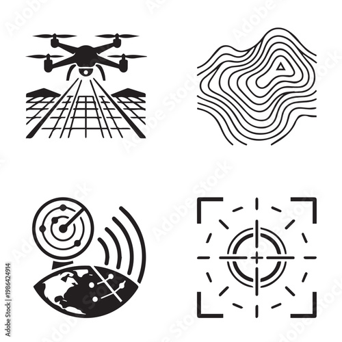 Drone Surveying and Topography Industry Logo Set