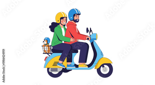 Two people riding a scooter.