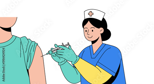 Nurse administering vaccine to patient.