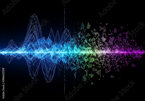 Colorful Digital Waveforms and Triangles in Dark Background