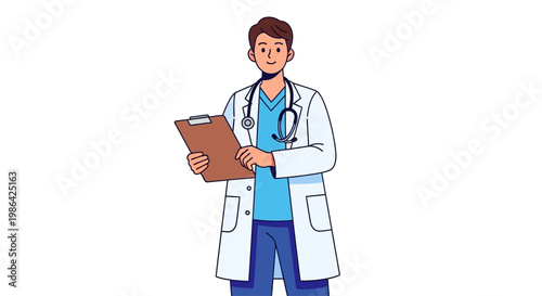 Male Doctor Holding Clipboard Smiling.