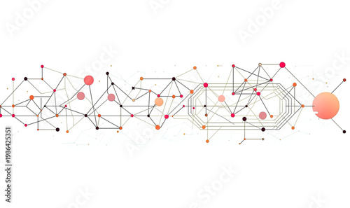 This image depicts an abstract network of interconnected nodes and lines, rendered in a minimalist style with a predominantly white background
