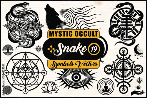 Mystic Occult Symbols and Snake Tattoo Designs Collection