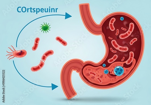 Colorful Human Stomach Anatomy with Microorganisms